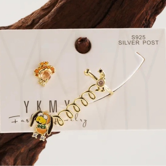 Disney Jewelry - 14K Gold Disney Pixar Toy Story Slinky Dog Cuff Stud Asymmetrical Mismatch Set